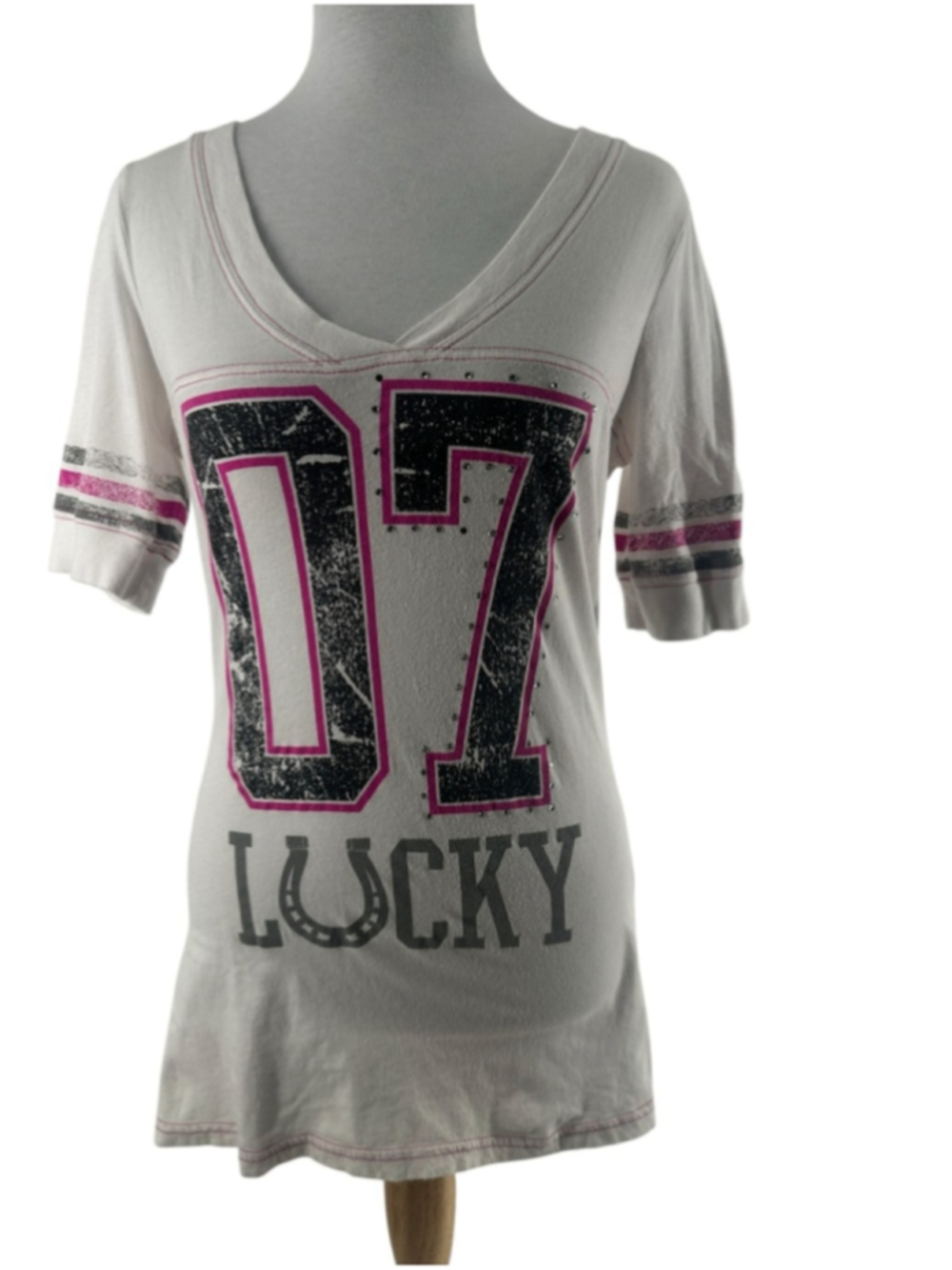 Wrangler Rock 47 T‑Shirt with Pink Contrast Stitching y2k western cowgirl sz xs